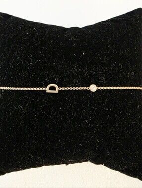 Initial 'D' Bracelet, Delicate 14k Solid Rose Gold, Bezel Diamond Made In Italy